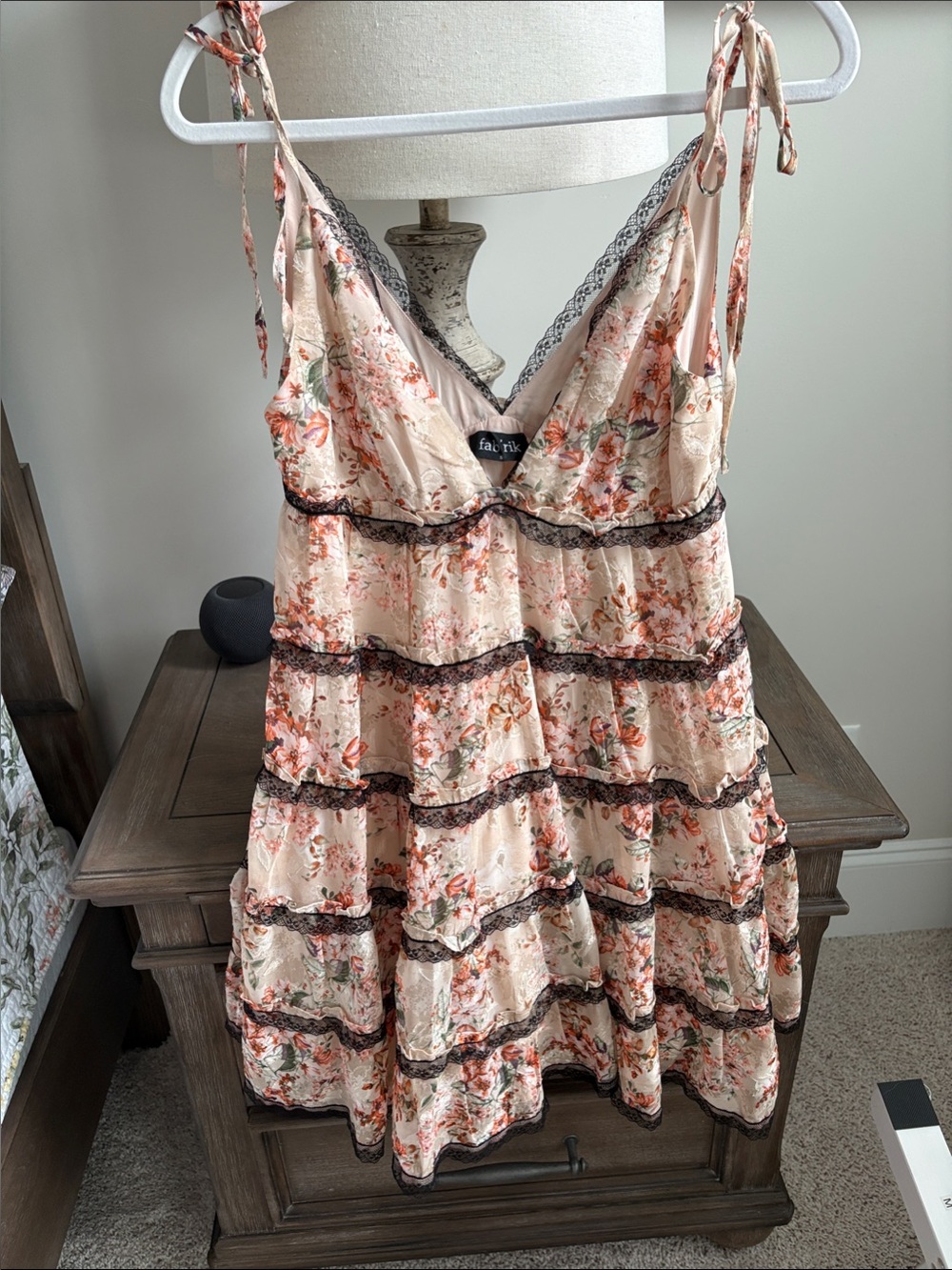 fab'rik Floral Lace-Trim Cream and Pink Tiered Sundress